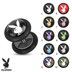 Oceľový fake plug do ucha, čierna farba, motív zajačika Playboy - Symbol: PB04