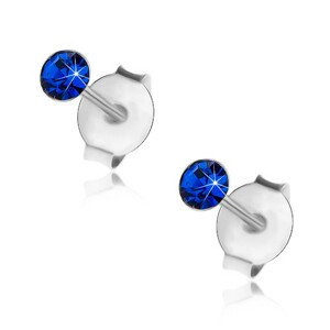 Puzetové náušnice zo striebra 925, ligotavý tmavomodrý Swarovski krištáľ, 3 mm