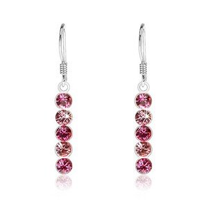 Strieborné visiace náušnice 925, okrúhle krištále Swarovski v odtieňoch ružovej