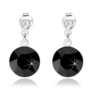 Strieborné náušnice 925, okrúhle krištále Swarovski, čierny a číry odtieň, 10 mm