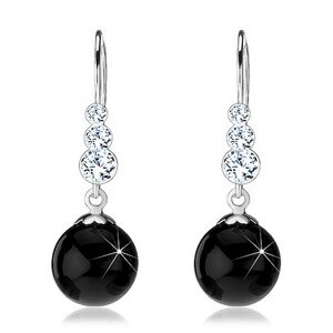 Strieborné náušnice 925, číre okrúhle Swarovski krištále, čierna gulička, afroháčik