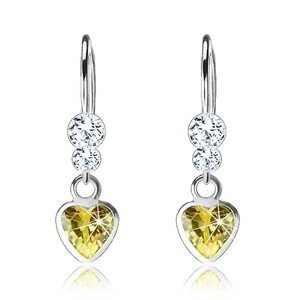 Náušnice zo striebra 925, zirkónové srdce, dva číre krištáliky Swarovski