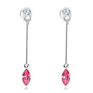 Náušnice zo striebra 925, úzka palička, ružový a číry krištáľ Swarovski
