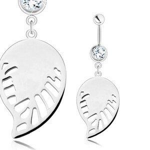 Piercing - chirurgická oceľ, strieborný odtieň, prívesok - lesklé krídlo s výrezmi