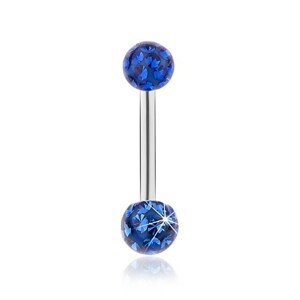 Piercing do brucha z ocele 316L, modré ligotavé guličky, hladká glazúra
