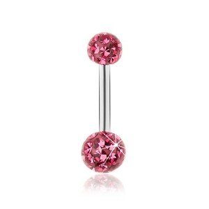 Piercing do pupka z ocele 316L, trblietavé guličky, tmavoružový odtieň, glazúra