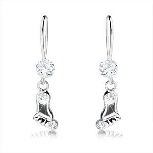Strieborné 925 náušnice, číre Swarovski krištále, visiaca lesklá nôžka