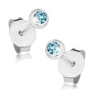 Strieborné náušnice 925, drobný svetlomodrý Swarovski krištálik v objímke