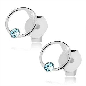 Náušnice zo striebra 925, krúžok so Swarovski krištáľom svetlomodrej farby