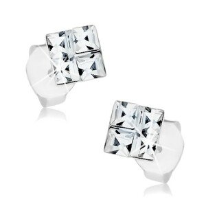 Náušnice zo striebra 925, ligotavý štvorec z čírych Swarovski krištáľov
