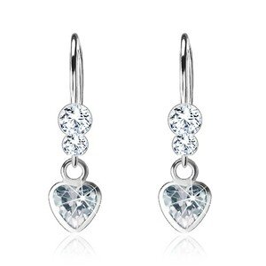 Náušnice zo striebra 925, číre krištále Swarovski, zirkónové srdiečko