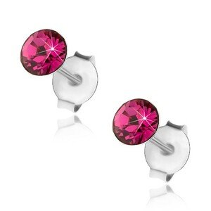 Strieborné náušnice 925, okrúhly fuksiový krištáľ Swarovski, 4 mm