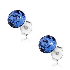 Puzetové náušnice, striebro 925, tmavomodrý Swarovského krištáľ, 7 mm