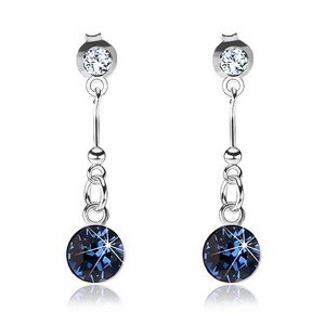 Strieborné náušnice 925, číry a tmavomodrý krištáľ Swarovski, palička