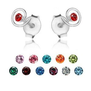 Strieborné 925 náušnice, ligotavá špirála, farebný krištálik Swarovski - Farba: Tmavozelená