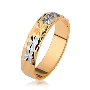 Lesklá obrúčka s diamantovým vzorom, zlatý a strieborný odtieň - Veľkosť: 59 mm