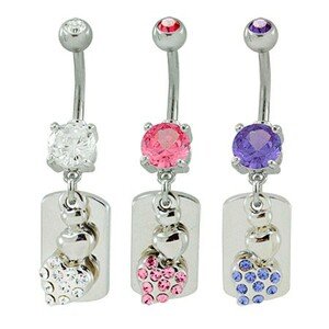 Piercing do pupku DOG TAG so srdcom - Farba zirkónu: Ružová - P