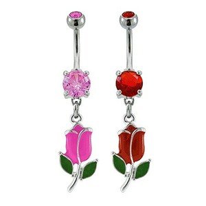 Piercing do pupku farebný tulipán - Farba zirkónu: Červená - R