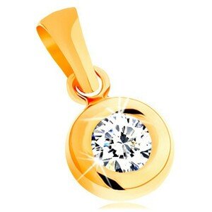 Prívesok zo žltého 14K zlata - okrúhly číry zirkón v lesklej zaoblenej objímke