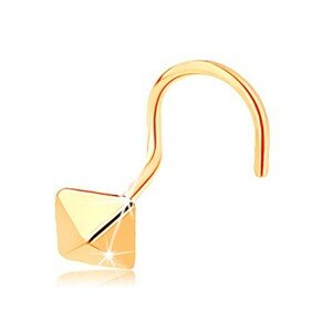 Piercing do nosa zo žltého 14K zlata - lesklý štvorboký ihlan, zahnutý
