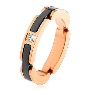 Obrúčka z ocele 316L a keramiky, číry zirkón, výrezy s čiernymi pásmi - Veľkosť: 54 mm