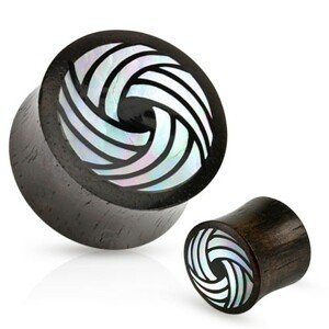 Čierny drevený plug, sedlový, zahnuté línie z perlete bielej farby - Hrúbka: 8 mm