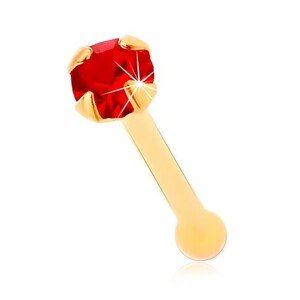 Piercing do nosa zo žltého 14K zlata, rovný - okrúhly zirkónik červenej farby, 1,5 mm