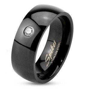 Prsteň z ocele 316L v čiernej farbe, vypuklé lesklé ramená, číry zirkón, 8 mm - Veľkosť: 72 mm