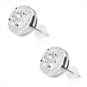 Náušnice zo striebra 925 - žiarivý kruh z čírych zirkónov, puzetky, 8 mm
