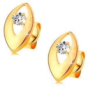 Briliantové náušnice v žltom 14K zlate - žiarivý diamant v lesklom zrnku