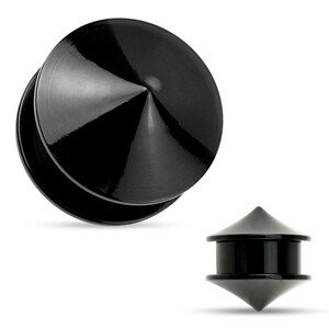 Plug do ucha, akryl čiernej farby, dva lesklé hladké kužele - Hrúbka: 25 mm