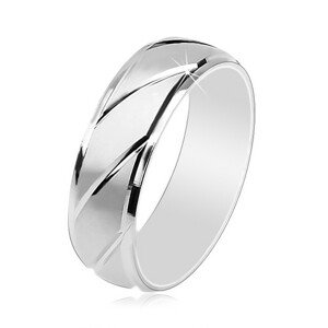 Obrúčka zo striebra 925, matný povrch, diagonálne lesklé zárezy, 6 mm - Veľkosť: 51 mm