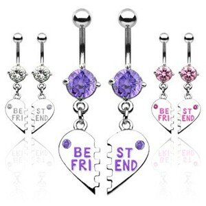 Dvojitý piercing do pupku zlomené srdce BEST FRIEND - Farba piercing: Číra