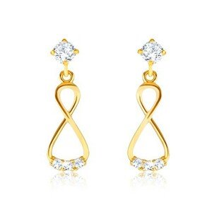 Briliantové zlaté náušnice 585 - visiaca osmička, číre diamanty
