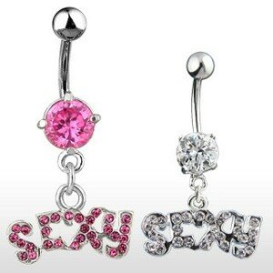 Piercing do pupku - nápis SEXY, zirkónový - Farba zirkónu: Ružová - P