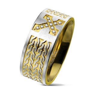 Obrúčka z chirurgickej ocele, kríž so zirkónmi, retiazkový vzor, 9 mm - Veľkosť: 60 mm
