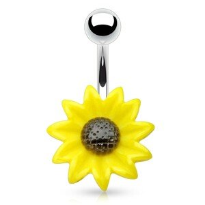 Oceľový piercing do pupku, akrylový žlto-čierny kvet slnečnice