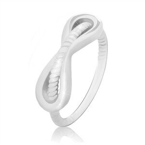 Strieborný 925 prsteň - lesklý symbol nekonečna a vrúbkovaná línia - Veľkosť: 54 mm