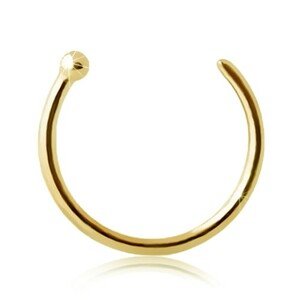 Piercing do nosa zo žltého 9K zlata - lesklý krúžok ukončený guličkou - Hrúbka x priemer: 1 mm x 8 mm