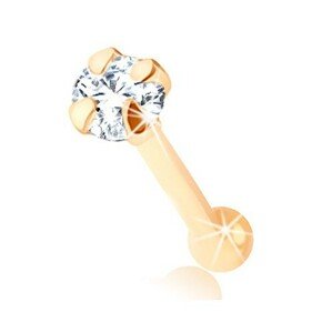Piercing do nosa zo žltého 9K zlata - rovný tvar, okrúhly číry zirkónik, 1,5 mm