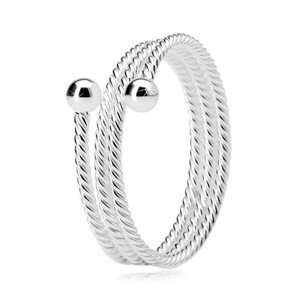 Prsteň zo striebra 925, trojitá obruč s točeným vzorom, dve lesklé guličky - Veľkosť: 54 mm