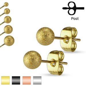 Puzetové náušnice, chirurgická oceľ, pieskované trblietavé guličky, 6 mm - Farba: Strieborná