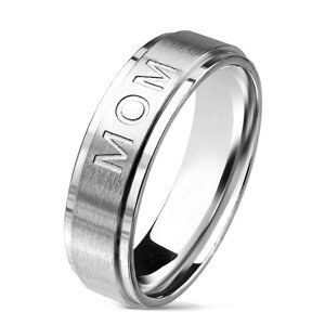 Obrúčka z chirurgickej ocele s nápisom MOM, strieborná farba, 6 mm - Veľkosť: 54 mm