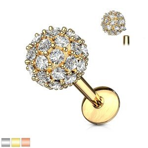 Piercing do ucha, brady alebo pery z chirurgickej ocele - zirkónová gulička - Dĺžka piercingu: 6 mm, Farba piercing: Zlatá