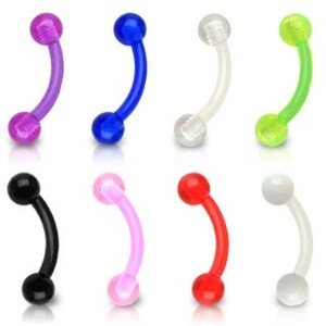 Piercing do obočia - neónové UV guličky - Dĺžka piercingu: 8 mm, Farba piercing: Biela