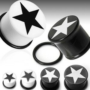 Plug do ucha symbol hviezda - Hrúbka: 8 mm, Farba piercing: Čierna
