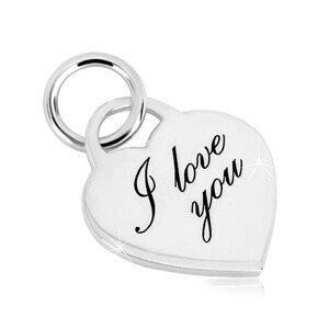 Strieborný 925 prívesok - srdcový zámok, jemne gravírovaný nápis "I love you"