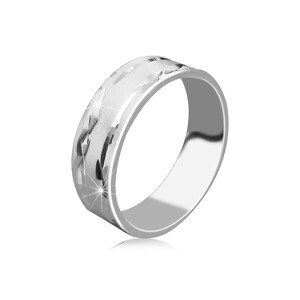 Strieborná obrúčka 925 - matný povrch, zárezy v tvare krížikov a zvislej línie - Veľkosť: 49 mm