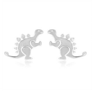 Strieborné náušnice 925 - lesklý dinosaurus - stegosaurus, hladký povrch, puzetky