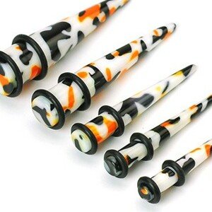 Plug do ucha biely, čierno-oranžové škvrny - Hrúbka piercingu: 4 mm